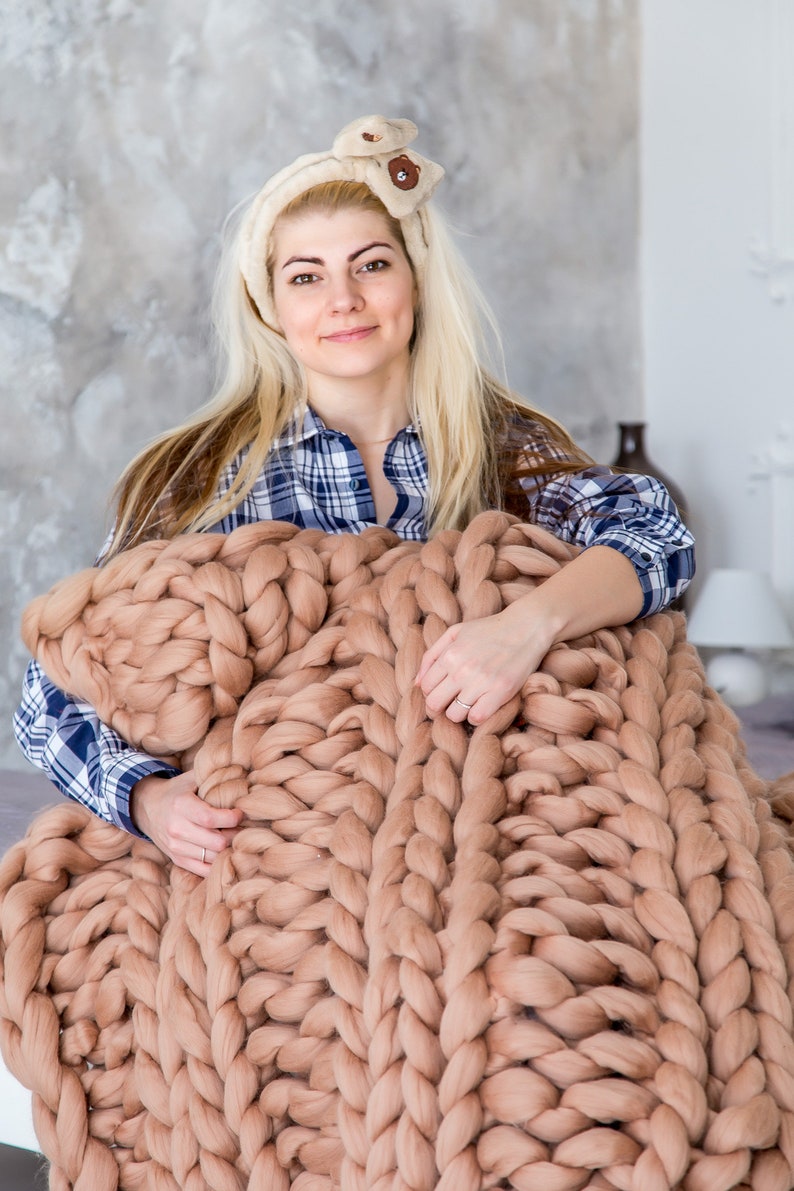 Blanket Wool Blanket Chunky knit blanket Merino Wool Throw Super Chunky blanket Knitted Blanket Wool throw Chunky yarn Throw blanket