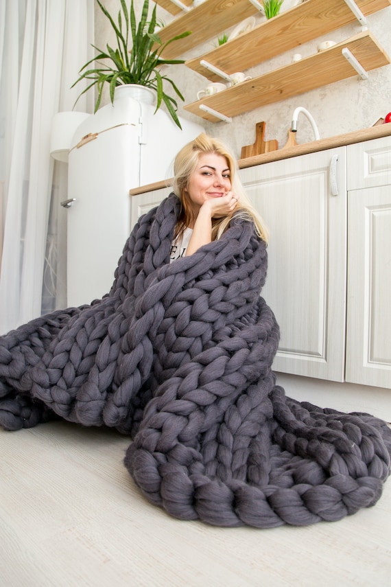 Super Chunky Knit Blanket, Chunky Knits, Merino Wool Blanket