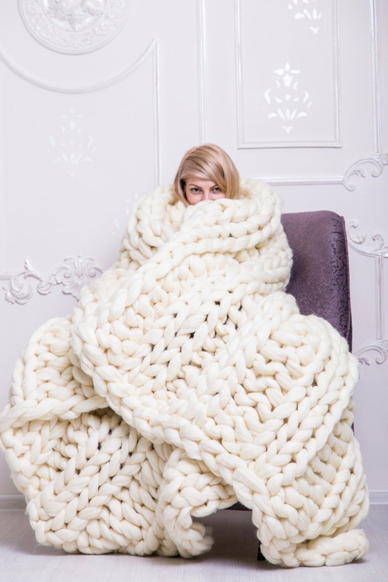 Chunky Knit Blanket Chunky Blanket Knitted Blanket Wool Etsy