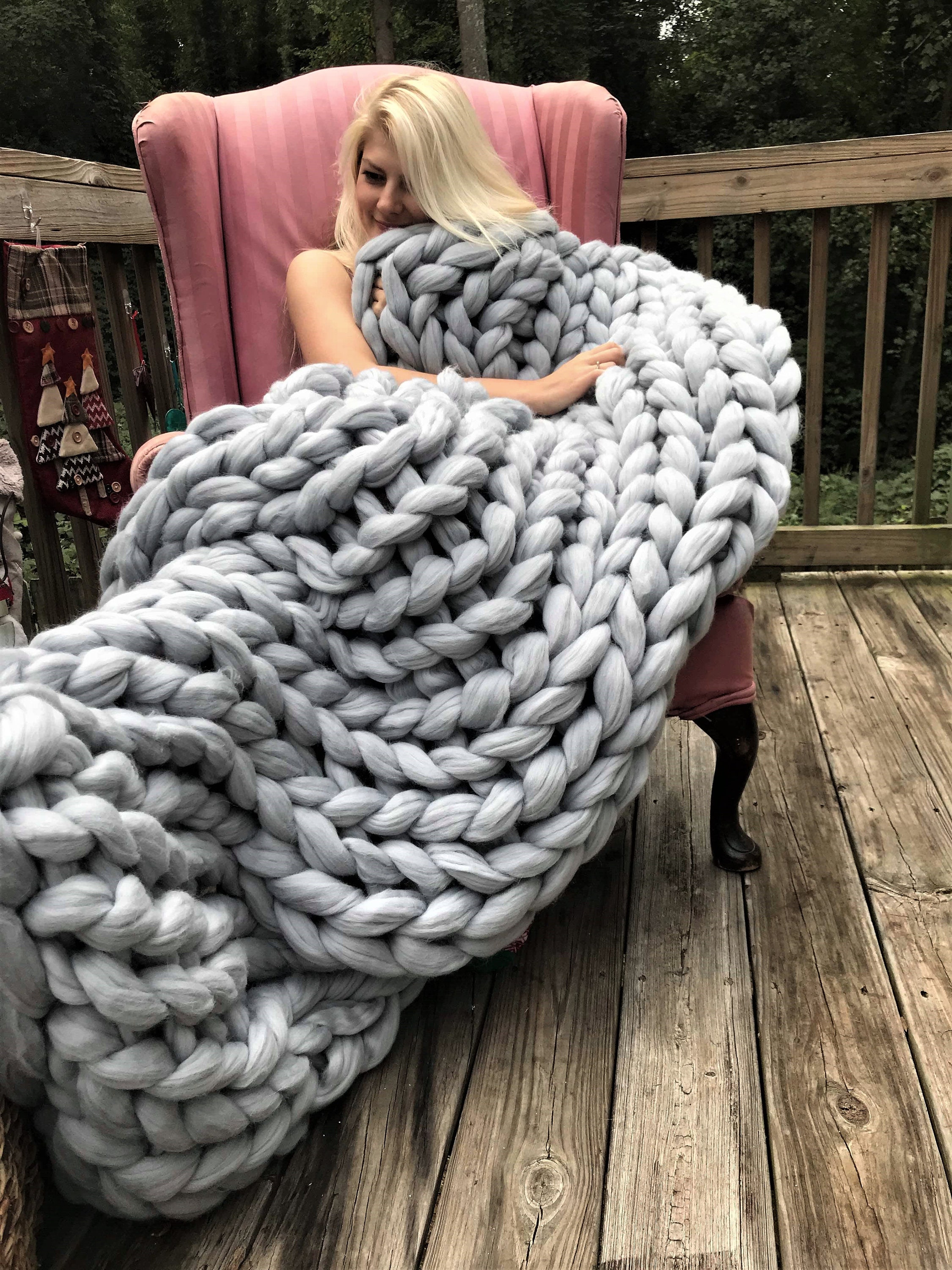 DIY HUGE Pudgy Throw Blanket Knit Kit 30” x 50” (76cm x 127 cm) Merino  Blanket