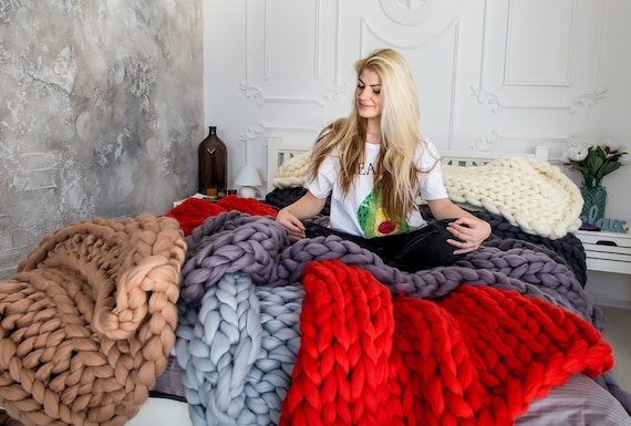 Chunky knit blankets etsy new arrivals