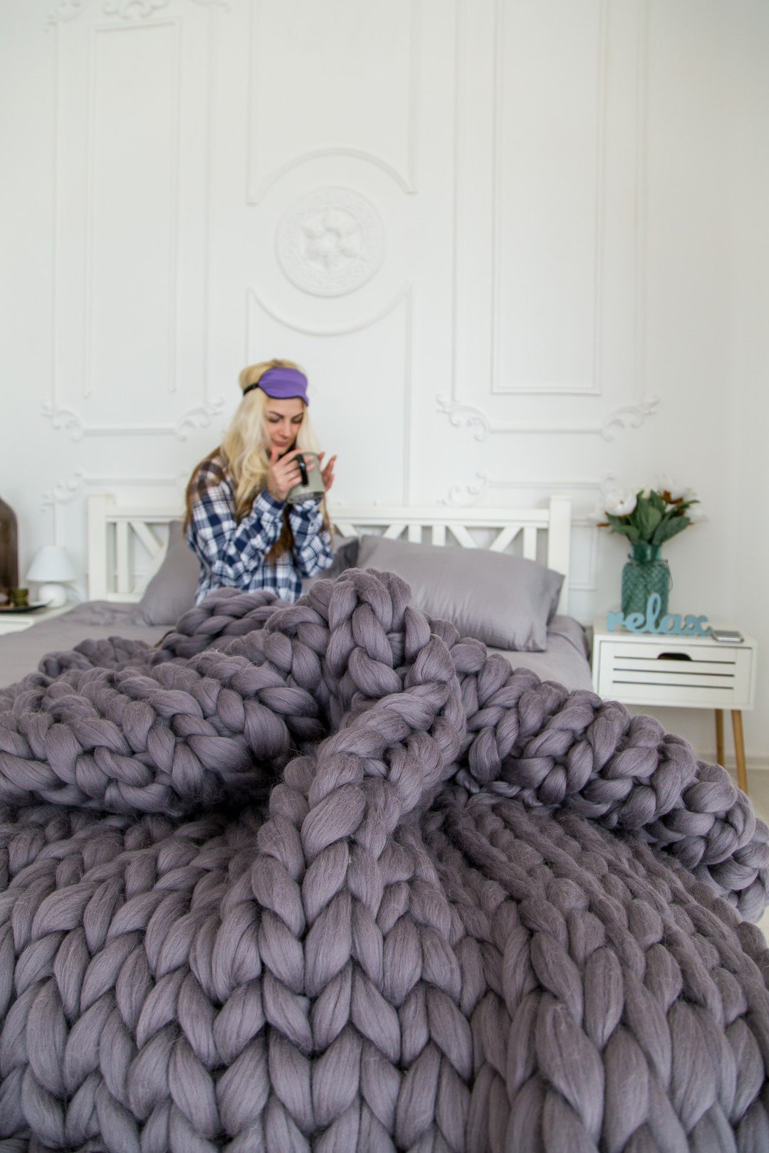 Gray Chunky Knit Blanket Knitted Blanket Chunky Knits Throw Blanket Merino Wool Blanket Chunky Yarn Arm Knitted Blanket Blanket Etsy
