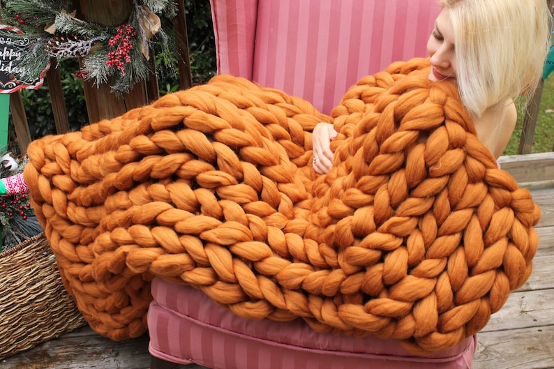 Chunky blanket Merino wool blanket Throw made from chunky yarn Super chunky knits Arm knitted blanket Christmas gift