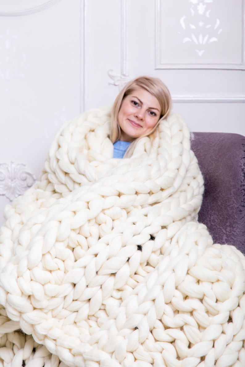 Chunky Knit Blanket Chunky Blanket Knitted Blanket Wool Etsy