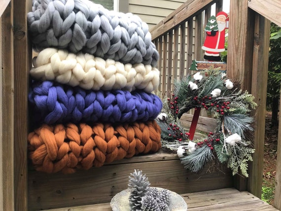 Arm gestrickt super klobige Decke, gestrickte Decke, Weihnachtsdecke, klobige Strickwaren, Merino-Wolle-Decke, gestrickte Wurfdecke, klobige Strickwaren