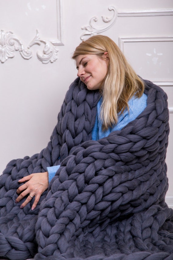 Gray Chunky Knit Throw Blanket Super Chunky Knitted Blanket Merino Wool Blanket Throw Christmas Gift Ideas Christmas Blanket Gift Boho Etsy Canada