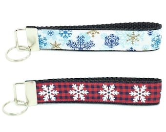 Snowflake Keychain Snowflake Key Ring Snowflake Key Fob Snowflake Wristlet Snowflake Lanyard GIFTS UNDER 10 Gift for her Stocking Stuffer