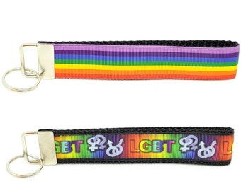 Rainbow LGBT Gay Pride Flag Key Chain Key Fob Wristlet Keychain Key Ring Lanyard GIFTS UNDER 5