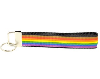 Gay Pride Flag Keychain with 8 stripes Inclusive Gay Pride Key Ring Gay Pride Wristlet GIFTS UNDER 5 LGBTQ Pride Keychain Pride Gift