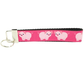 Pig Keychain Pig Wristlet Pig Key Fob Pig Lanyard Pig Key Ring GIFT UNDER 5 Pig Gift Pig Stocking Stuffer