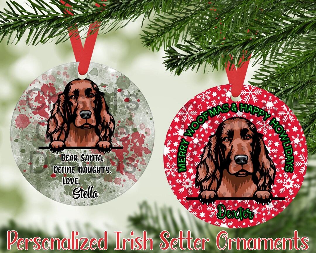 Personalized Irish Setter Christmas Ornament Double Sided Irish Setter