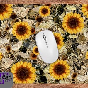 Sunflowers and Bees Mouse Pad - Sunflowers and Bees Desk Mat - Coworker Gift - Desk Accessories