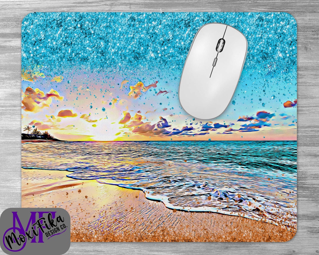 Beachy Mouse For Computer Beach Waves Beach Mouse Pad - Beach Waves Desk Mat - Beach and Sunset ...