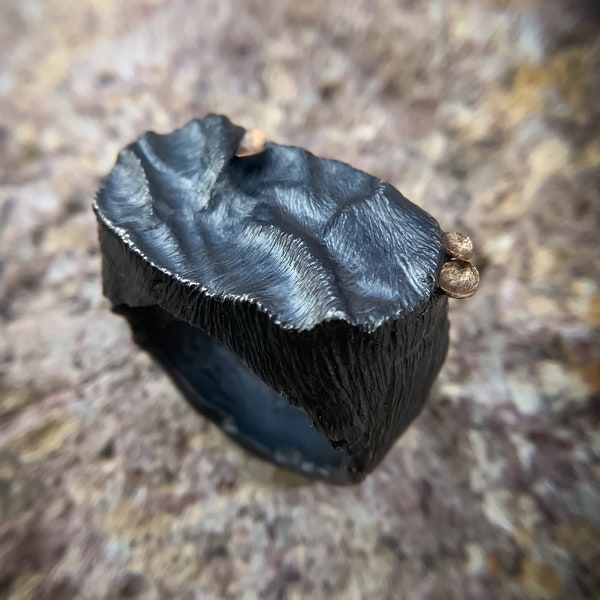 Signet Ring Mushroom Cups Mushroom Jewelry Wood Grain Silver and Gold Botanical Jewelry Brutalist Jewelry Momento Morí Silver sculpture