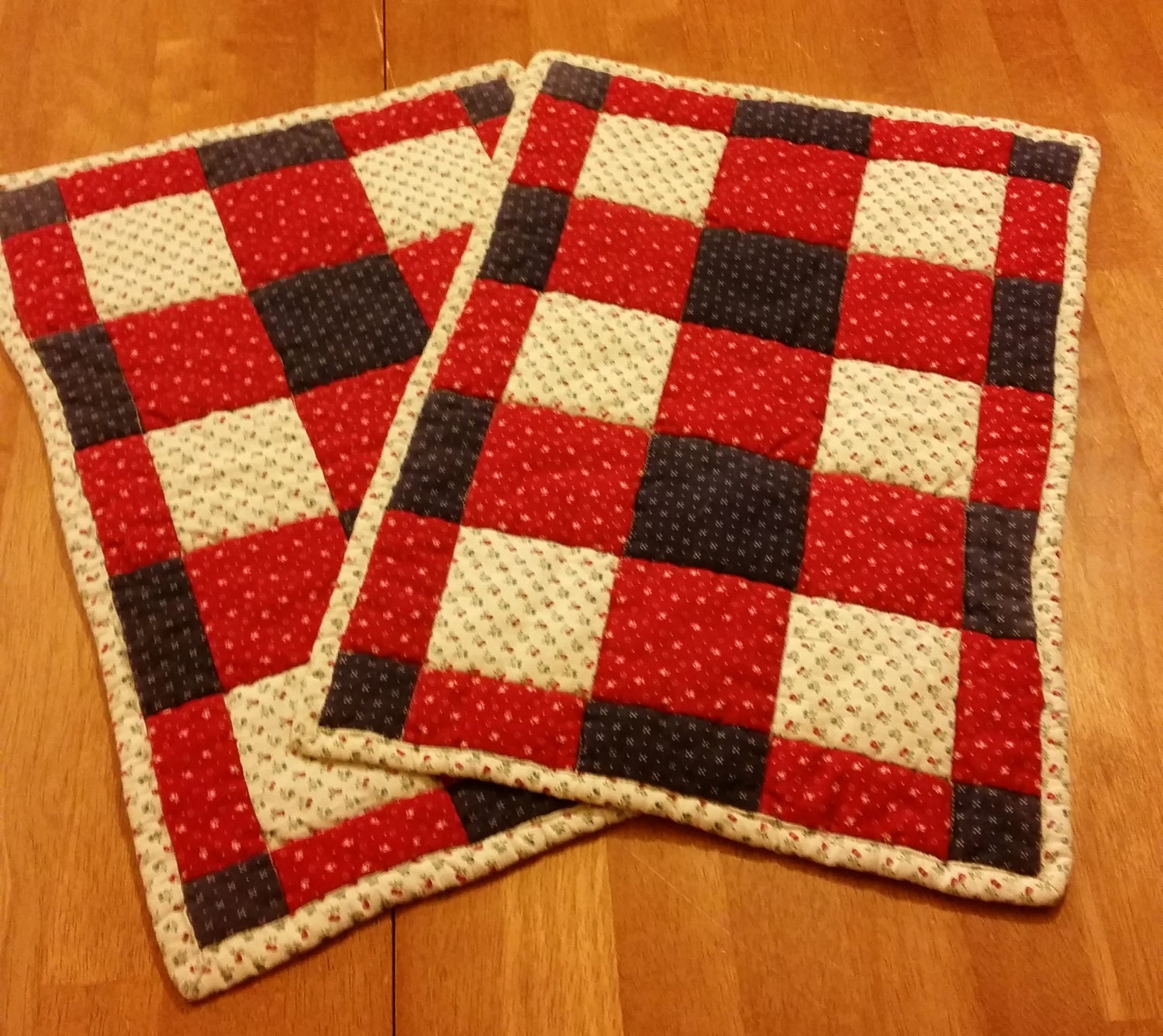 Red White and Blue Quilted Placemats Set of 2 Etsy