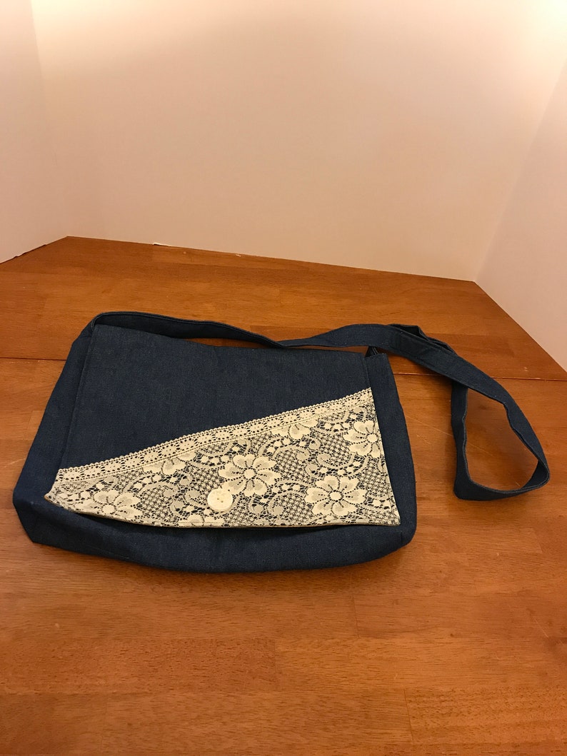 Denim and Lace Messenger Bag