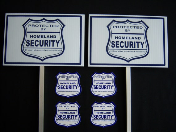 2 HOMELAND SECURITY SIGNS 4 DECALS 2 STAKES ..#PS-410