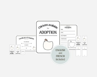 Mabel Hühner Adoptionskit Printable PDF (ENGLISCH und FRANZÖSISCH)