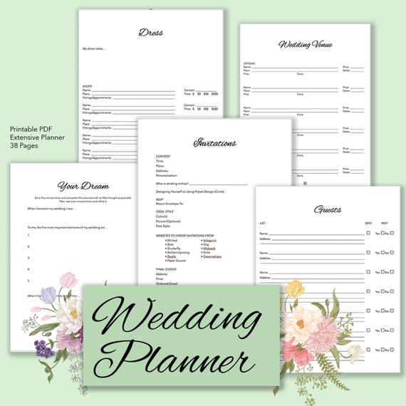 WEDDING PLANNER Extensive Printable PDF Wedding Planner 38 | Etsy