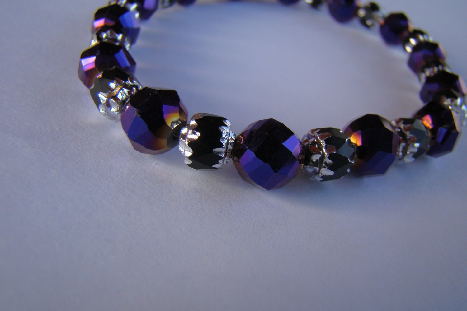 Purple Crystal Bracelet With Black and Silver Toned Spacers Etsy