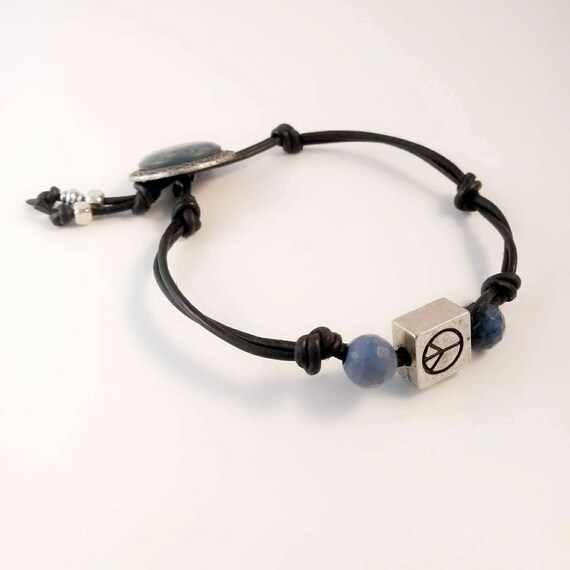 7 3/4 inch Unisex Blue Peace Easy Wear Button Bracelet | Etsy