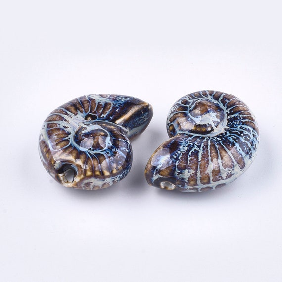 Handmade Blue Porcelain Seashell Ammonite Focal Bead