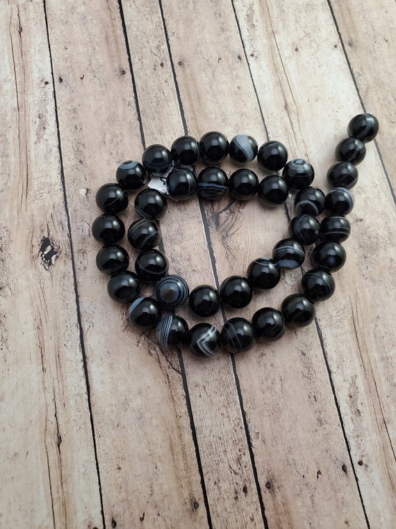 Genuine 10mm Black Agate Stone Beads from Taylors Falls Bead Store