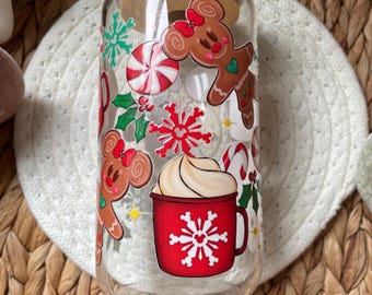 Latas de cristal con forma de ratón de jengibre navideño con tapa de bambú