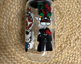 Vaso Mashup de Hello Kitty Star Wars / Lata de vidrio geek de 16 oz