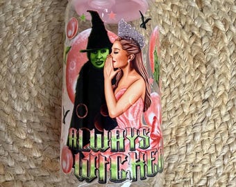 Lata de vidrio Always Wicked – Vaso rosa con tapa, 16 oz