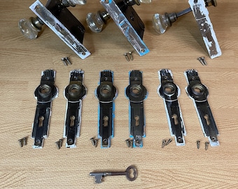 Vintage Lot of 3 Sets of Door Hardware Glass Knobs Backplates Mortise Locks