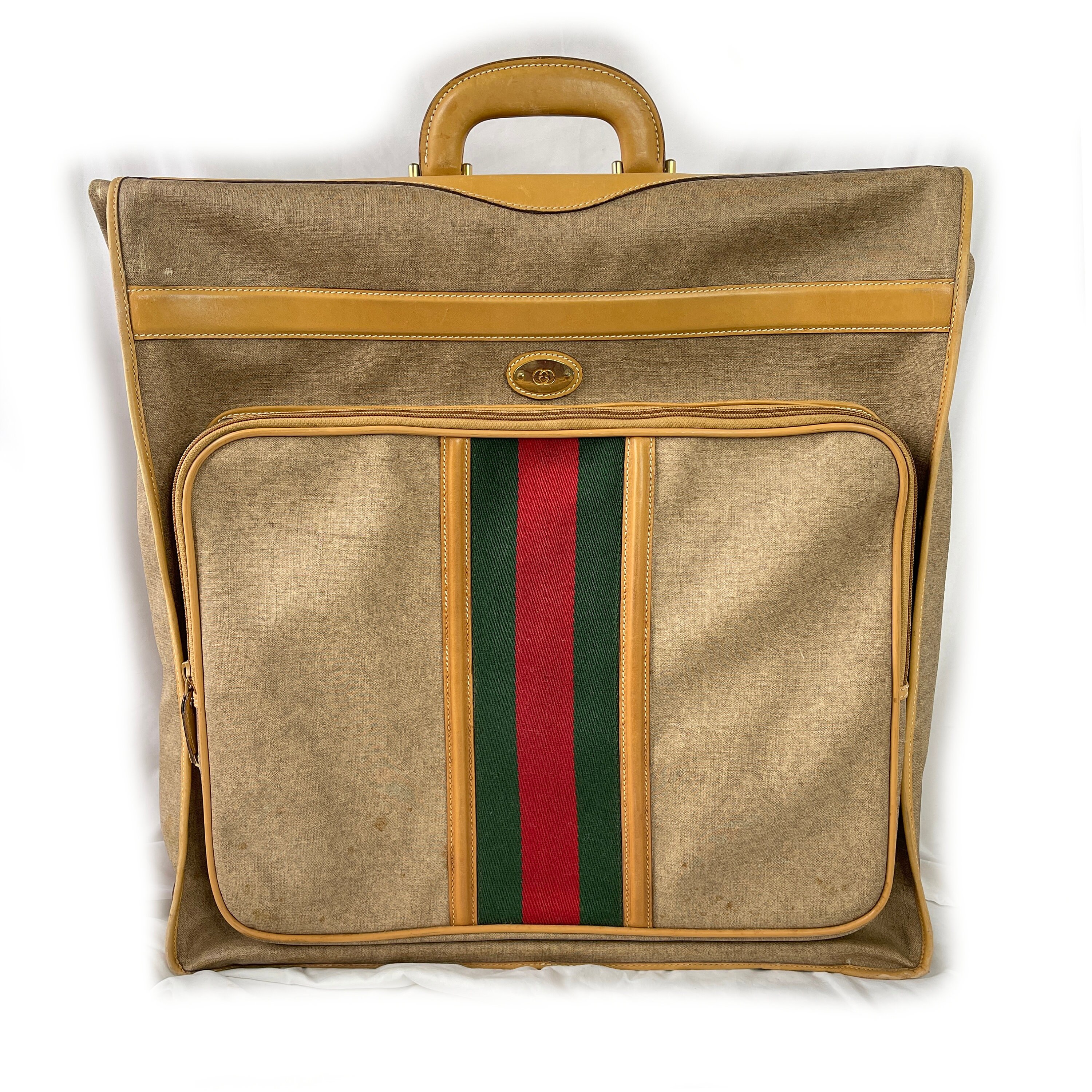 Rare Vintage Gucci Folding Garment Suit Bag Canvas Leather W Stripes Italy Etsy