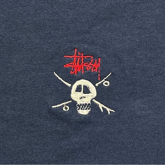 Vintage 90's Stussy Embroidered Skull T Shirt Size Small Made in