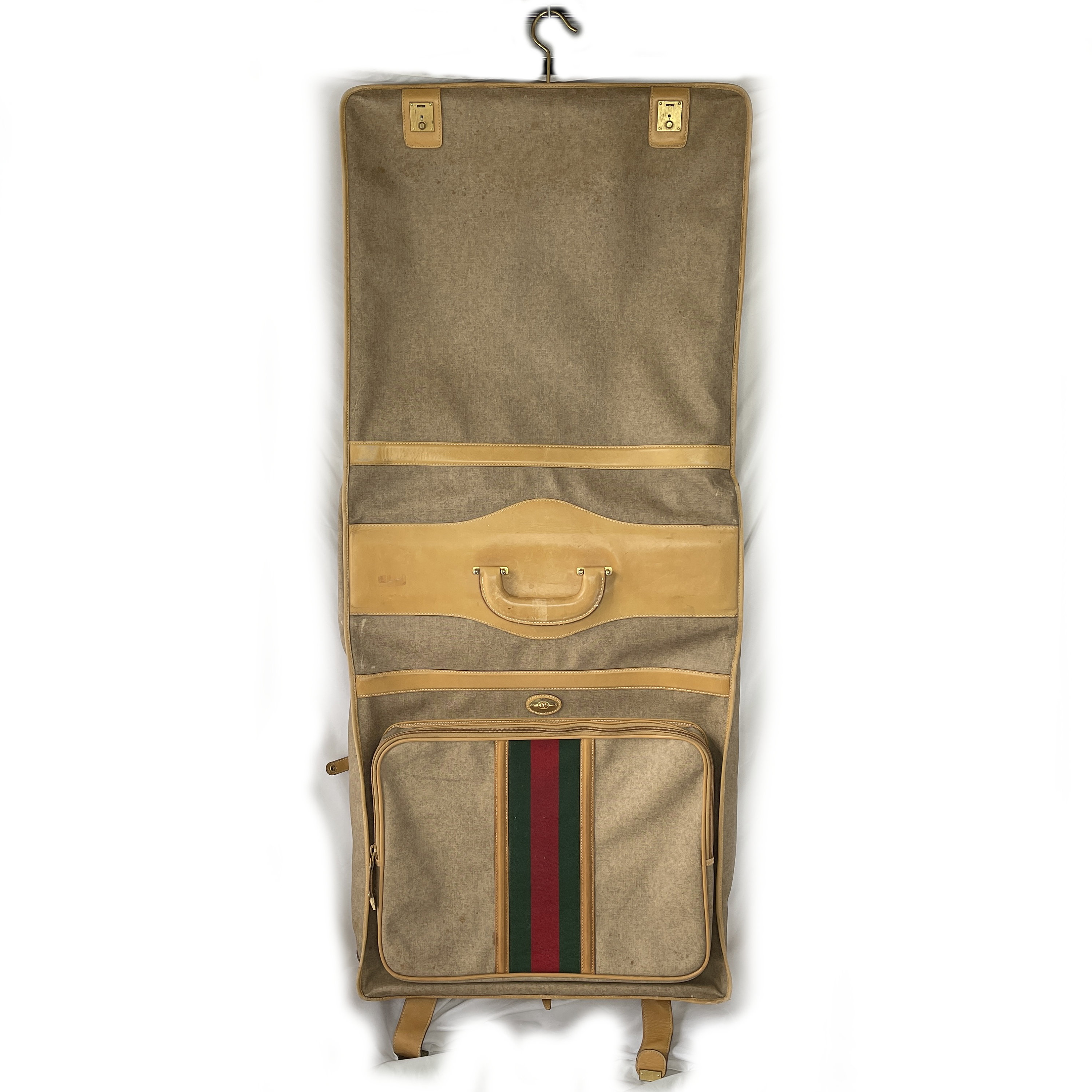 Rare Vintage Gucci Folding Garment Suit Bag Canvas & Leather W
