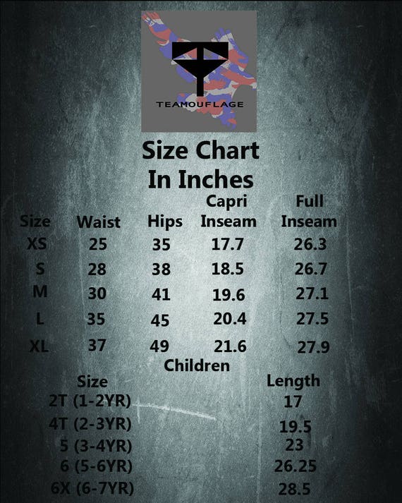 Legging Army Size Chart