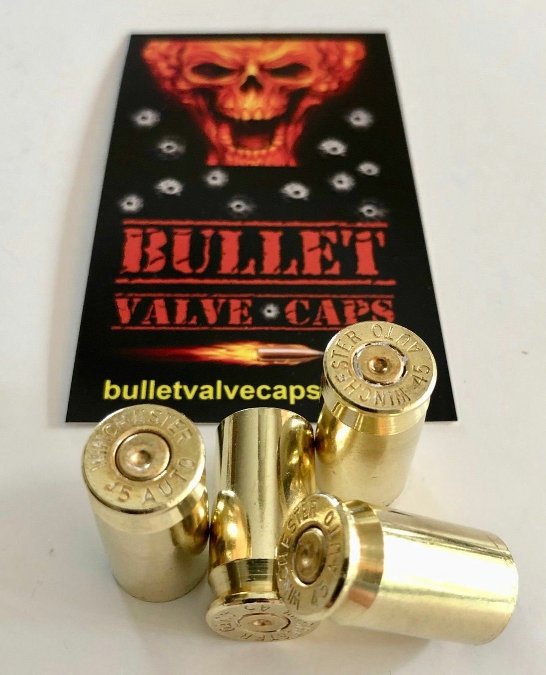 4 Bullet Valve Caps Brass Finish45 Cal....tpms Safe... Authentic