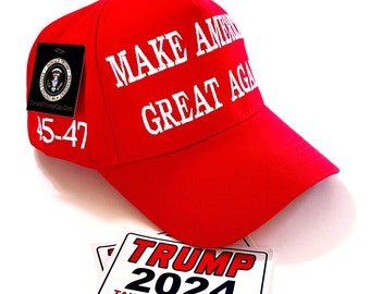 President Trump 45 - 47 Hat...2024...Make America Great Again.. MAGA ..Red + 2 - 2024 Decals...HOT New 47 Design !!