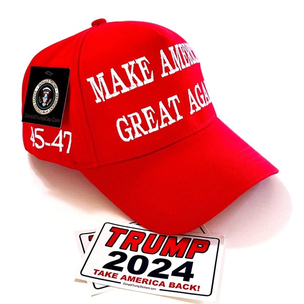 President Trump 45 - 47 Hat...2024...Make America Great Again.. MAGA ..Red + 2 - 2024 Decals...HOT New 47 Design !!