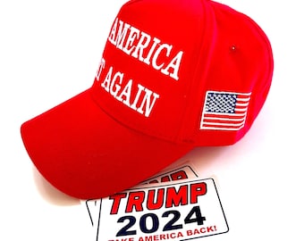 President Donald Trump Large Letter 2024 Hat...Make America Great Again.. MAGA ..Red + 2 Decals