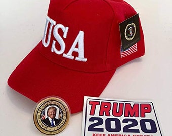 USA..45...Trump...Hat...Make America Great Again Cap..MAGA Red + 2 Decals