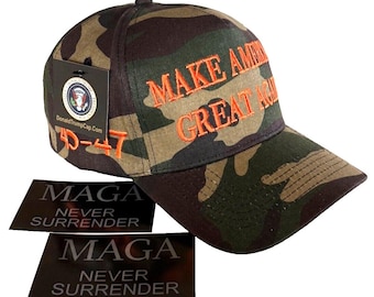 Trump 45-47 ..MAGA... Hat..2025..+ 2 Decals...Camo / Orange ..Limited Edition..HOT New Design !!