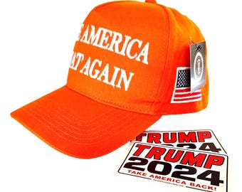 President Trump 45 - 47 Hat...2024...Make America Great Again.. MAGA ..Orange + 2 - 2024 Decals...HOT New 47 Design !!