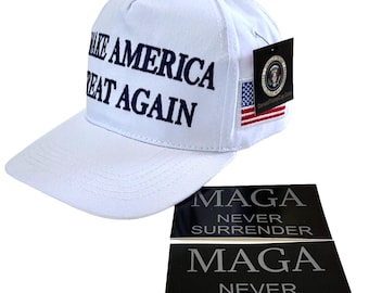 Trump  45-47 Hat..2024..Make America Great Again..MAGA..White + 2 Decals