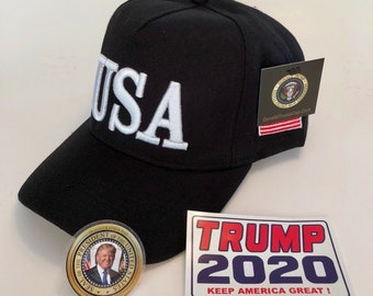 Donald Trump 45...USA..Hat..Make America Great Again Cap..MAGA Black + 2 Decals