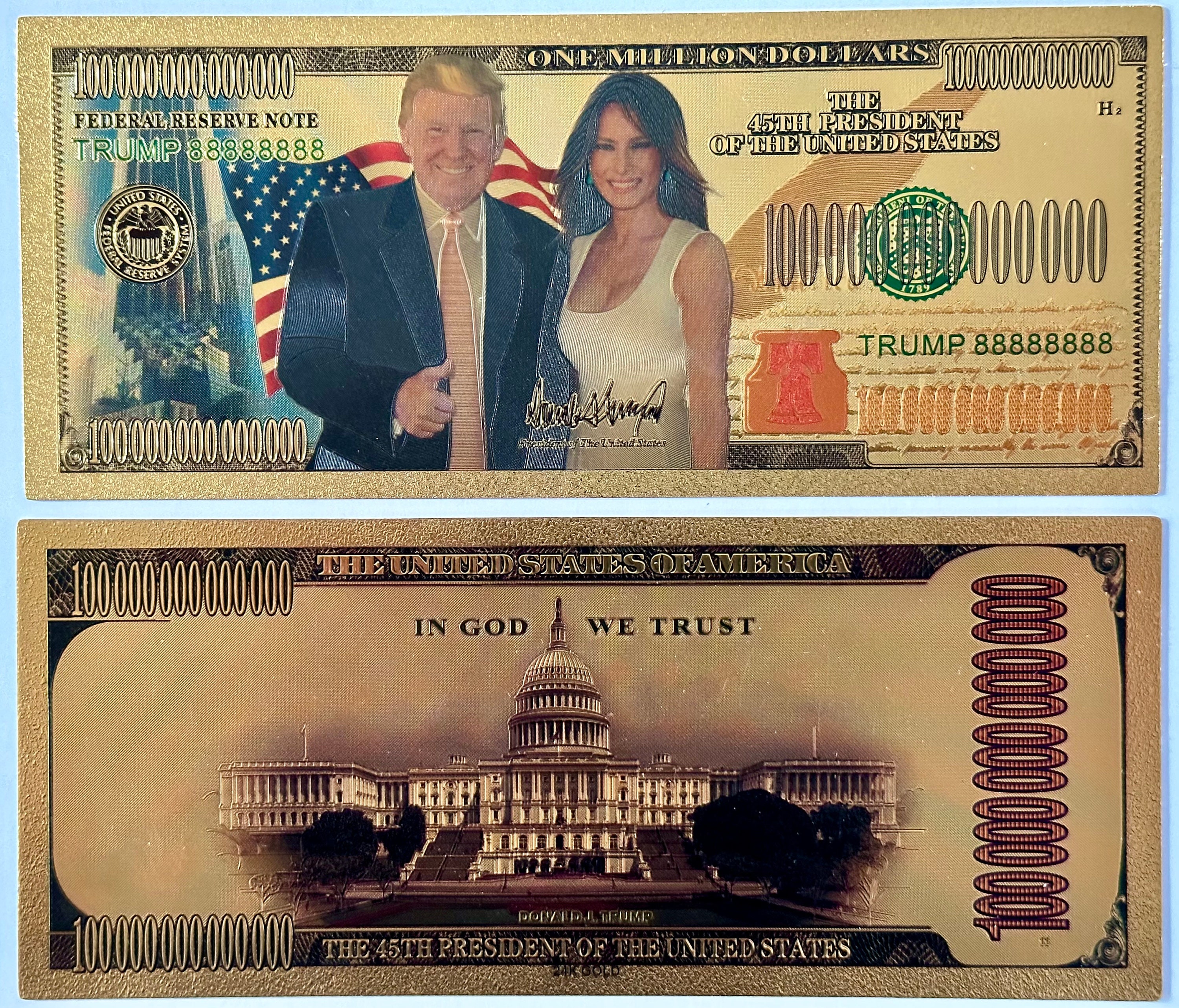 President Donald Trump.. 100 Trillion Bill.. 24K Gold 3D Overlay With  COA 