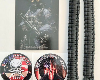 2 Paracord Survival Bracelets + 2 Decals...Dark Ops Tactical Gear... Black