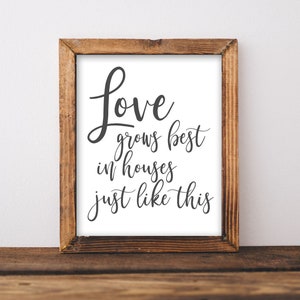 Printable Wall Art, Love grows best in houses just like this entryway sign printable home decor rustic farmhouse living room little houses