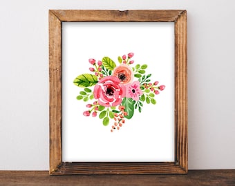 印刷可能な花束アート：水彩画の花のイラスト（デジタルダウンロード）