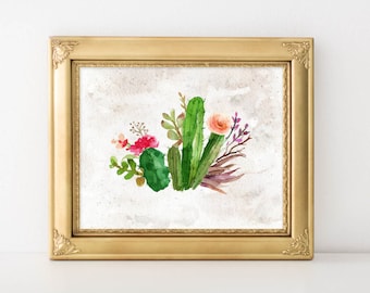 Sukkulenten Aquarell Art Printable: Kaktus Wohnkultur (8x10 Digital Download, Horizontal)