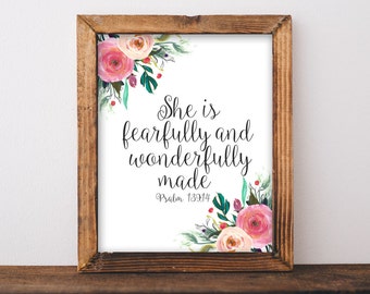 Psalm 139:14 Fearfully and Wonderfully Made Floral Baby Girl Nursery Printable (Digital Download)